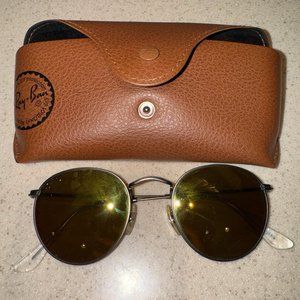 Ray Ban Round Metal Sunglasses Gunmetal Frames with Bronze Orange Gradient Lens